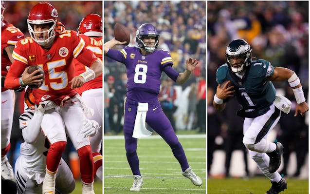 Patrick Mahomes (left) and Jalen Hurts (right) will lead their teams into the Super Bowl with performances that leave doubt about whether the Vikings 