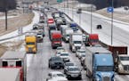 Traffic sits at a standstill along westbound I-20 near Cedar Ridge Drive and Loop 408 in Dallas, Tuesday, Jan. 31, 2023. Several vehicles, including s