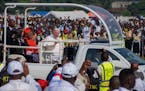 Pope Francis arrives at Ndolo airport to celebrate Holy Mass, in Kinshasa, Congo, Wednesday Feb. 1, 2023. Francis is in Congo and South Sudan for a si