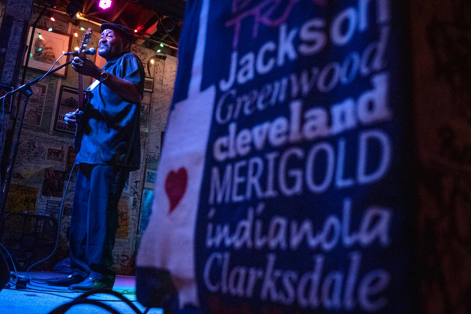 James “Super Chikan” Johnson played the blues at Clarksdale's touristy graffiti-inscribed Ground Zero. One of the club's owners is actor Morgan Freeman.