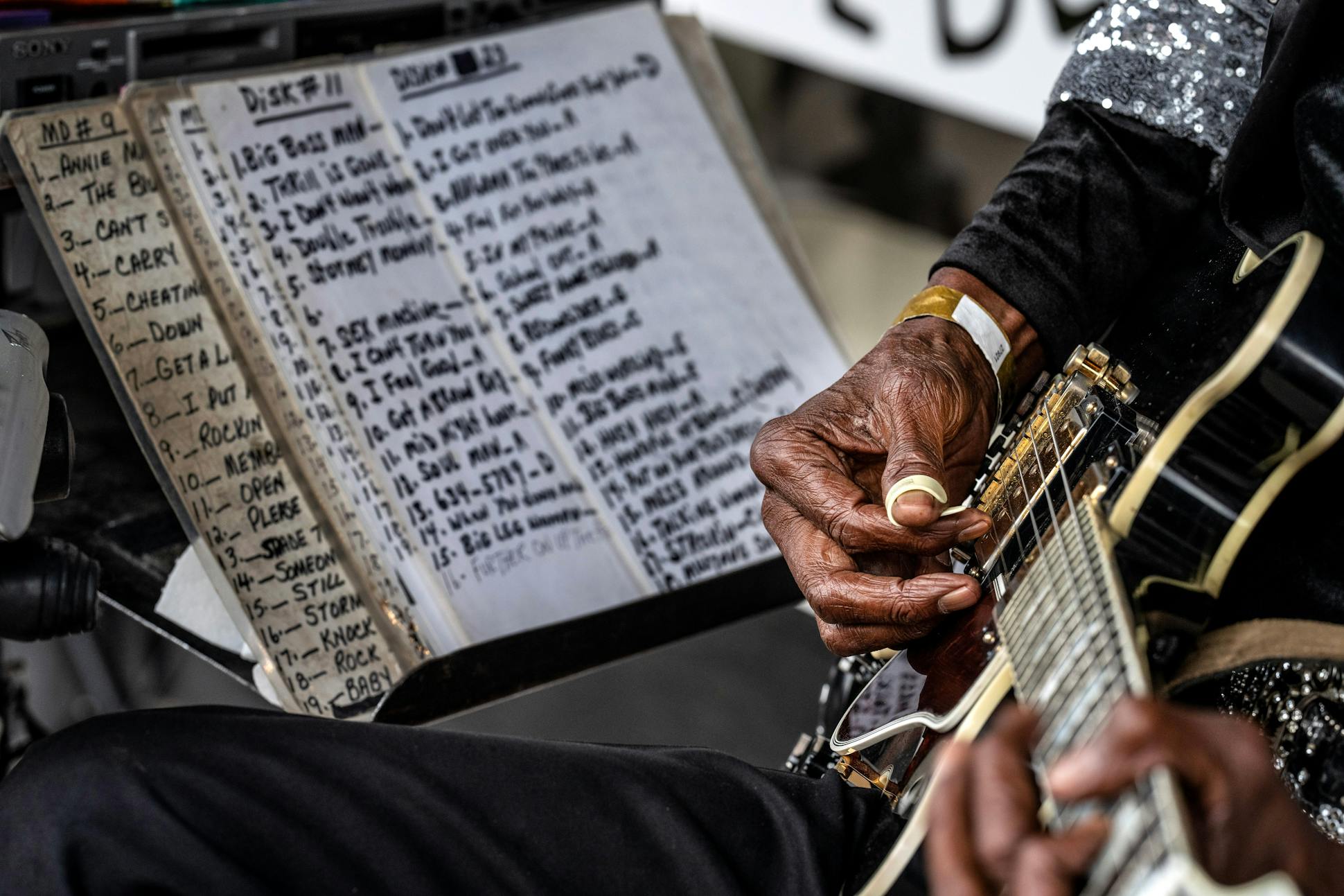 At the King Biscuit Blues Festival in Helena, Ark., Louisiana's sequin-clad Leon Atkins, better known as “Little Jimmy Reed,” 84, checked his set list.