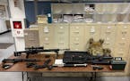 Guns and ammunition that were found in an L.A. apartment.