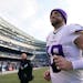 Wide receiver Adam Thielen left the field after the Vikings beat the Bears on Jan. 8 in Chicago. Thielen is carrying a 2023 salary cap hit of $19.97 m