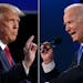 This combination of pictures shows President Donald Trump, left, and Democratic presidential nominee Joe Biden during a 2020 debate. The two are curre