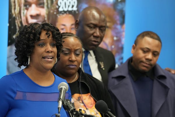 Karen Wells, the mother of Amir Locke, speaks alongside her sister Linda Tyler, their Attorney Ben Crump, and Amir’s father Andre Locke, to announce