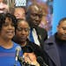 Karen Wells, the mother of Amir Locke, speaks alongside her sister Linda Tyler, their attorney Ben Crump, and Amir’s father Andre Locke, to announce