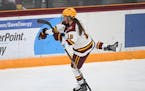 Minnesota Gophers forward Abbey Murphy (18) celebrates her goal against the Ohio State Buckeyes in the second period.