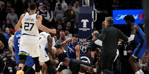 A scrum broke out between the Timberwolves and Magic during the second half Friday at Target Center. Five players were ejected.