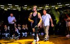 Iowa’s Spencer Lee, introduced before wrestling at 125 pounds Jan. 6 in Iowa City