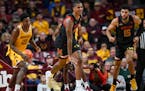 Maryland forward Julian Reese reacts after a basket scored against the Gophers during the first half Saturday at Williams Arena 