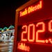The Diesel price for trucks is displayed at a gas station in Frankfurt, Germany, Friday, Jan. 27, 2023. 