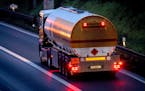 A fuel trucks drives along a highway in Frankfurt, Germany, Jan. 27, 2023.