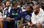 Timberwolves point guard Jordan McLaughlin, far right, missed 30 games because of a strained calf but returned to play limited minutes against the Nug