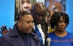 Andre Locke, the father of Amir Locke, speaks alongside attorney Ben Crump and Karen Wells, Amir’s mother, to announce they are suing the city of Mi