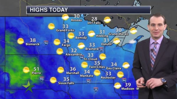Morning forecast: AM clouds, PM sun; high 35