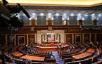 The House chamber was prepped ahead of President Joe Biden’s State of the Union address, at the Capitol in Washington on Tuesday.