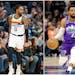 D’Angelo Russell, left, and Mike Conley, right, were two of the key pieces in a three-team trade Wednesday that will reshape the Timberwolves.