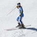 Paula Moltzan celebrates during the alpine ski, mixed team parallel event, at the World Championships, in Meribel, France