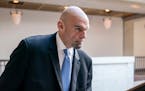Sen. John Fetterman, D-Pa., leaves an intelligence briefing at the Capitol in Washington, Feb. 14, 2023. Fetterman has left Walter Reed National Milit