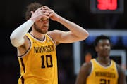 Gophers forward Jamison Battle reacted during the team’s 35-point loss to Maryland on Feb. 4 at Williams Arena.