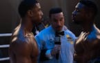 Adonis Creed (Michael B. Jordan, left) faces an old rival, played by Jonathan Majors, in “Creed III.”