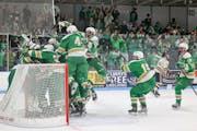 Edina’s players met at the net to enjoy their victory and the state berth that came with it.