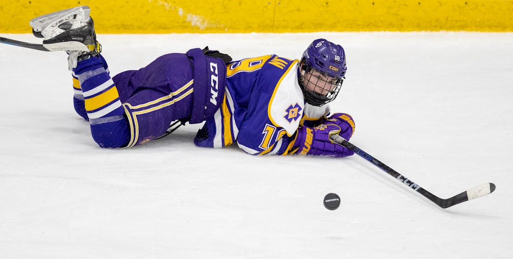 Colin Scanlan of Cretin-Derham Hall eyed the puck during the second period of the section final.
