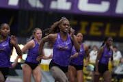 Denisha Cartwright, front, who hails from the Bahamas, is a Division II force in the 60-meter dash and 60 hurdles.