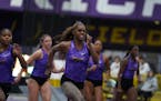 Denisha Cartwright, front, who hails from the Bahamas, is a Division II force in the 60-meter dash and 60 hurdles.