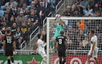 Minnesota United goalkeeper Dayne St. Clair went high for a save in last year’s regular season finale, a 2-0 win against Vancouver on Oct. 9 at Alli