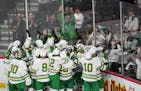 Edina players gathered at the glass to celebrate their double-overtime victory Thursday.