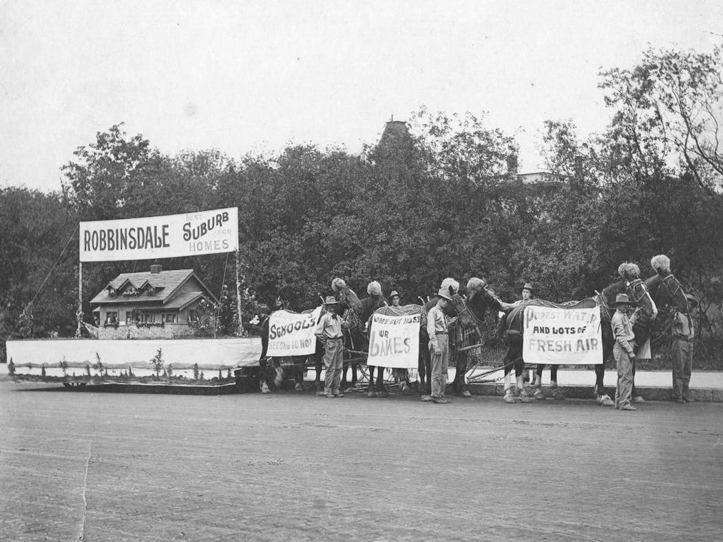Robbinsdale boosters promoted the village on a float in the 1911 Minneapolis Industrial Parade.