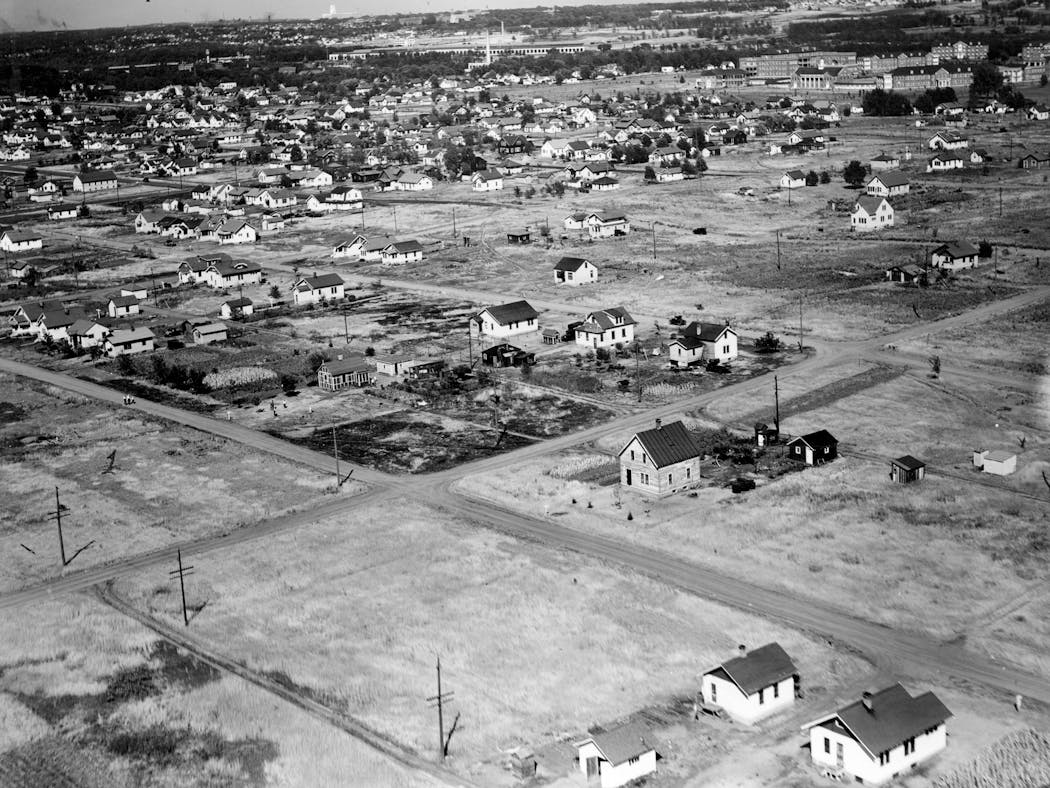 The Richfield area that became part of Minneapolis in 1927. This aerial photograph, looking northeast, was taken in the 1920s or 1930s.