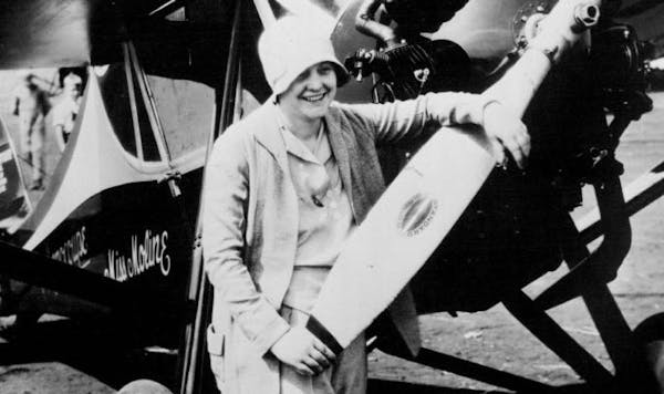 Phoebe Fairgrave Omlie with her plane, “Miss Moline,” shortly after its christening and takeoff from Moline, Ill., in August 1929. She was on her 