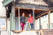 Renovation 911 stars emergency restoration experts and sisters Kirsten Meehan and Lindsey Uselding. Here, they surveyed the fire-damaged porch at a Mi