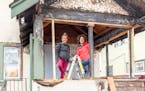 Renovation 911 stars emergency restoration experts and sisters Kirsten Meehan and Lindsey Uselding. Here, they surveyed the fire-damaged porch at a Mi