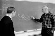 Vikings coach Bud Grant and his offensive coordinator, Jerry Burns, diagrammed a play during the 1968 season.