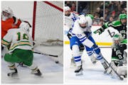 Jackson Nevers of Edina (left) and Hagen Burrows of Minnetonka made the early list of players to watch for in 2023-24.