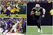 Free agents Dalvin Tomlinson and Patrick Peterson (top and bottom left) are signing with new teams while the Vikings are working on a deal with New Or
