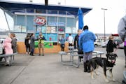 People lined up for free ice cream at the Dairy Queen on Lexington Avenue in Roseville.