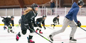 Margo Biestuzheva, 9, skated up and down the ice with her teammates during hockey practice at Minnehaha Ice Arena.