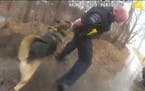 Hennepin County K9 officer Thor was captured on video biting then-Champlin police officer Daniel Irish in a still from footage recorded by Hennepin Co