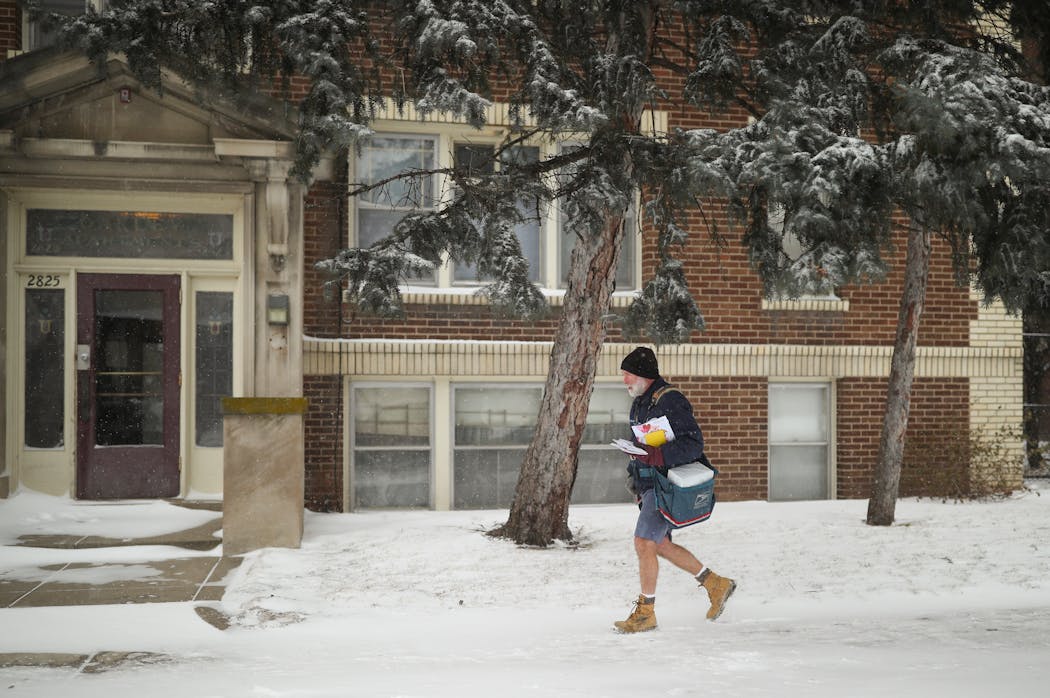 “I’m comfortable as long as I keep moving,” mail carrier Mel Peterson told Star Tribune photographer Jeff Wheeler in 2018. “At work, it must be really cold out there if Mel’s wearing pants.” Peterson now delivers mail in Mora, Minn., some 70 miles north of Minneapolis.