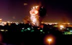 A view of Baghdad after being hit by an American cruise missile during nighttime bombing on March 21, 2003.