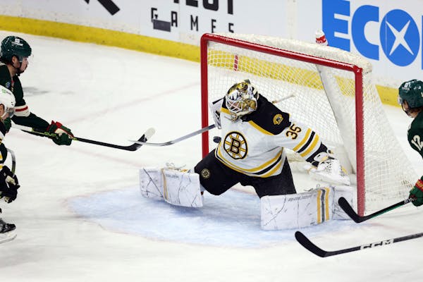 Here’s a goal that counted for the Wild on Saturday: Marcus Johansson beat Bruins goalie Linus Ullmark in the first period at Xcel Energy Center.