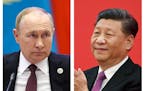 Russian President Vladimir Putin, left, in Samarkand, Uzbekistan, on Sept. 16, 2022, and China’s President Xi Jinping in Beijing on Dec. 2, 2019. 