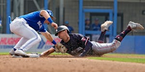 Twins top prospect Brooks Lee stole second during a spring training game against Toronto on March 8 in Dunedin, Fla.