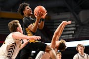 Nasir Whitlock of DeLaSalle took the high road on a drive against Stewartville in the first half Tuesday.