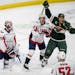 Wild forward Ryan Reaves celebrated his second-period goal against Capitals goaltender Charlie Lindgren in a 5-3 victory on Sunday. The goal was his t