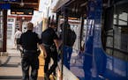 Metro Transit Police officers patrolled the Blue Line in Minneapolis in 2022. 